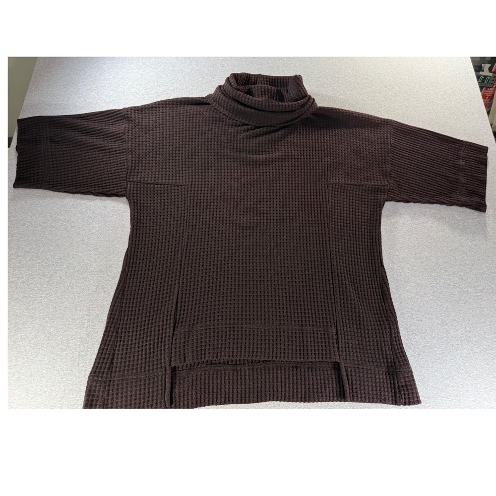 Sympli Waffle Knit Cowl Neck Sweater Wine Elbow Sleeve Pouch Pocket Size 12